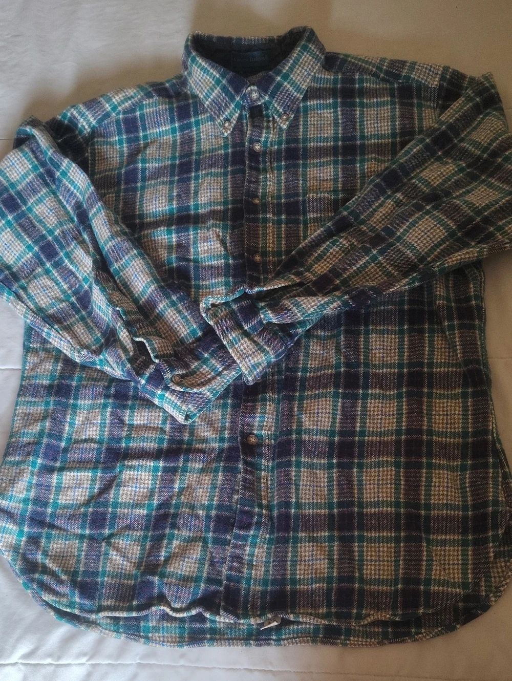 Boys XL Vintage Pendleton Green & Purple Plaid Shirt 100% Virgin Wool